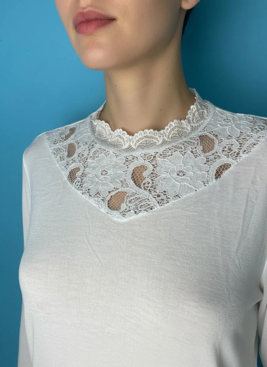 Finition dentelle col élégant, haut femme chic