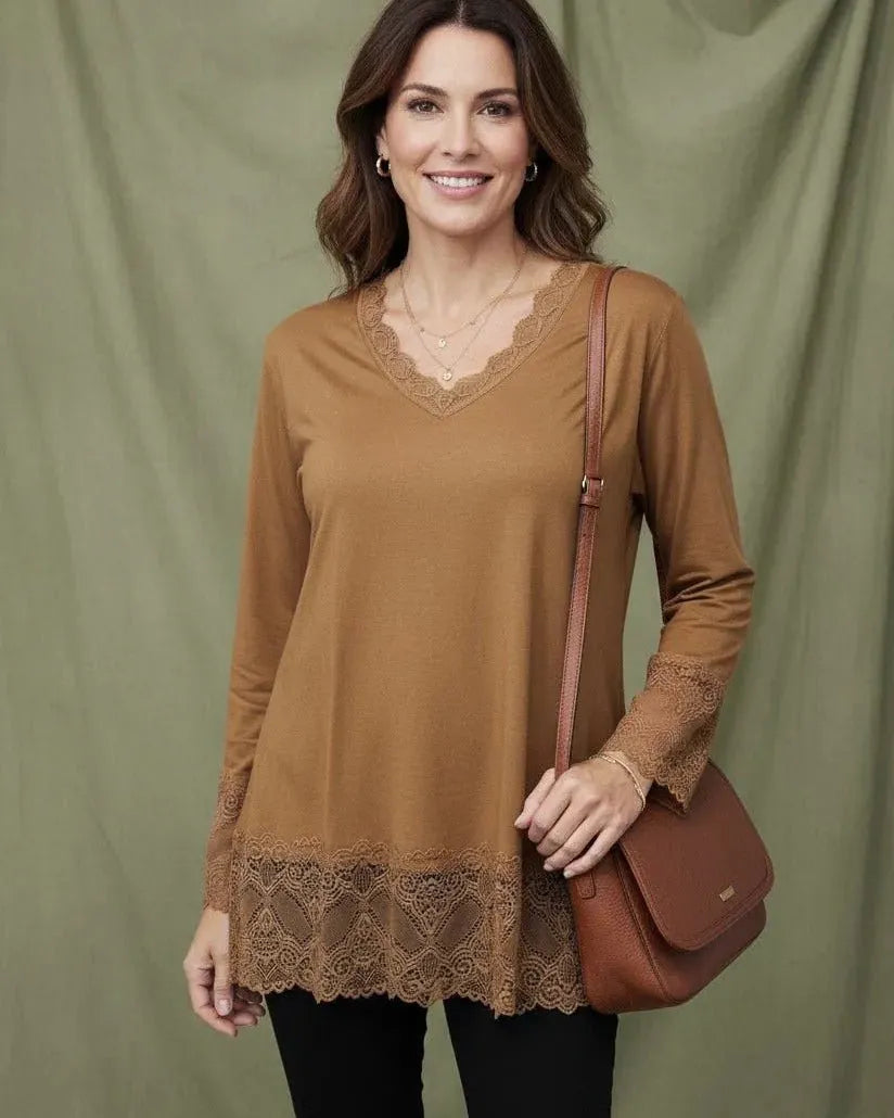 Sous-pull dentelle extensible femme col V pour superposition