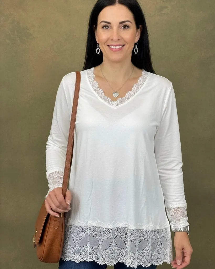 Sous-pull dentelle extensible femme col V pour superposition