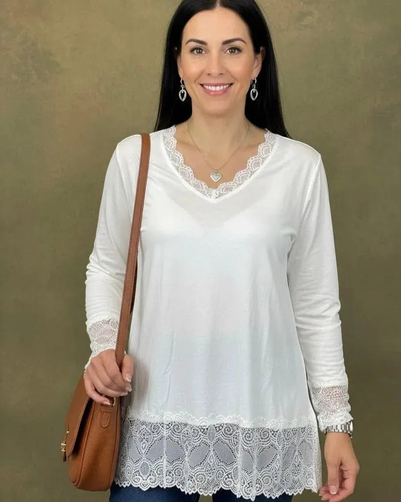 Sous-pull dentelle extensible femme col V pour superposition