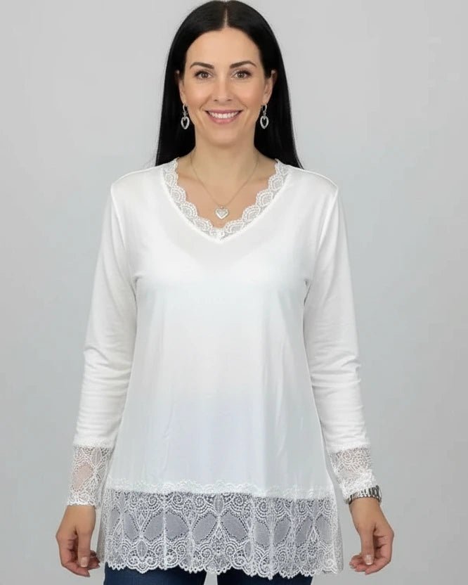 Sous-pull dentelle extensible femme col V pour superposition