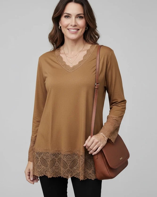Sous-pull dentelle extensible femme col V pour superposition