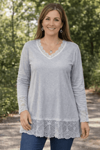 Sous-pull femme dentelle couleur gris clair - taille inclusive