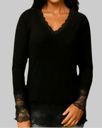Sous-pull femme dentelle noir col V chic et confortable