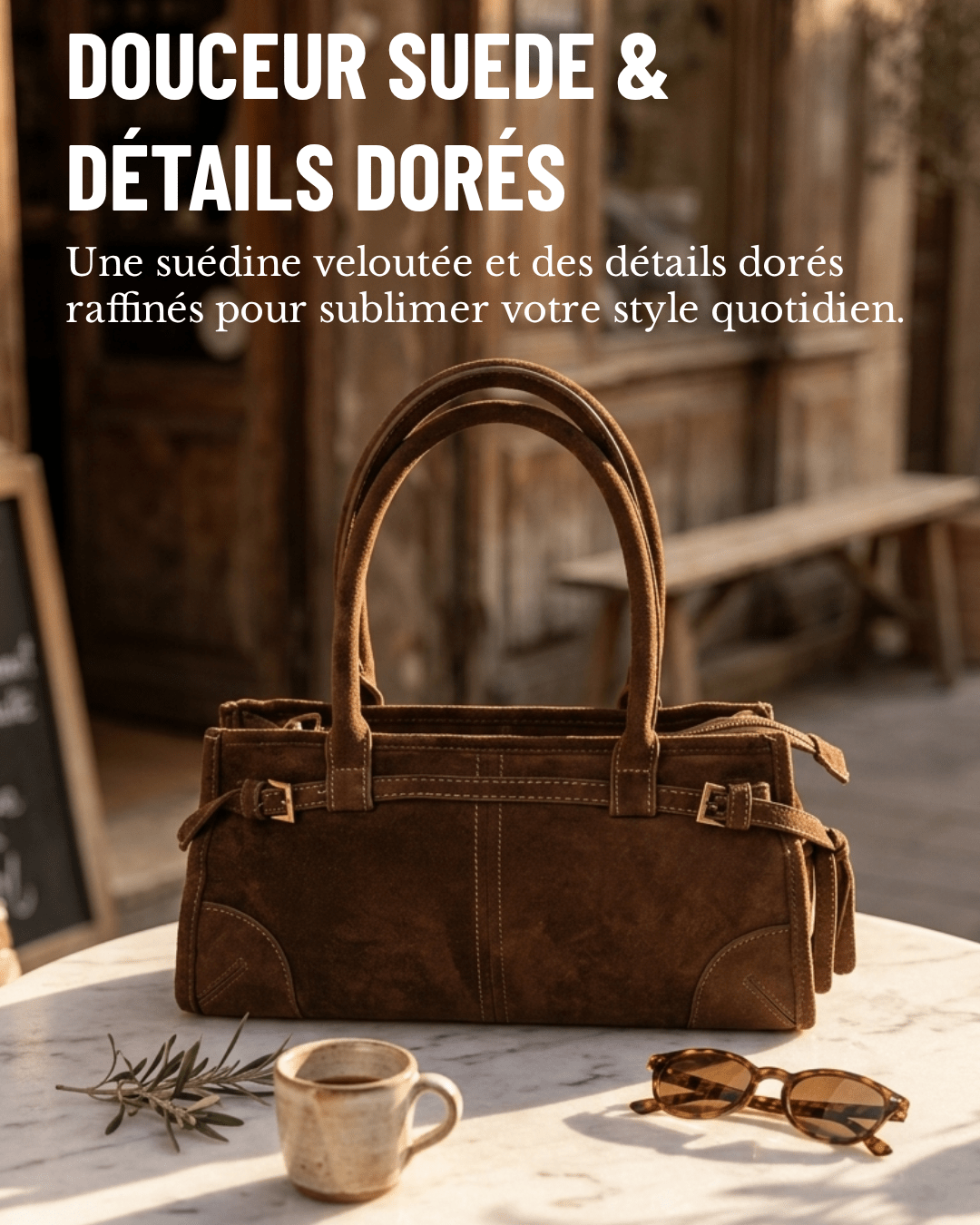 Sac Alessia suedine — Chocolat, vue face