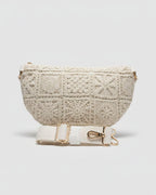 Dos du sac banane bohème brodé ecru effet crochet dentelle, anneaux dorés – Mam's Ailes