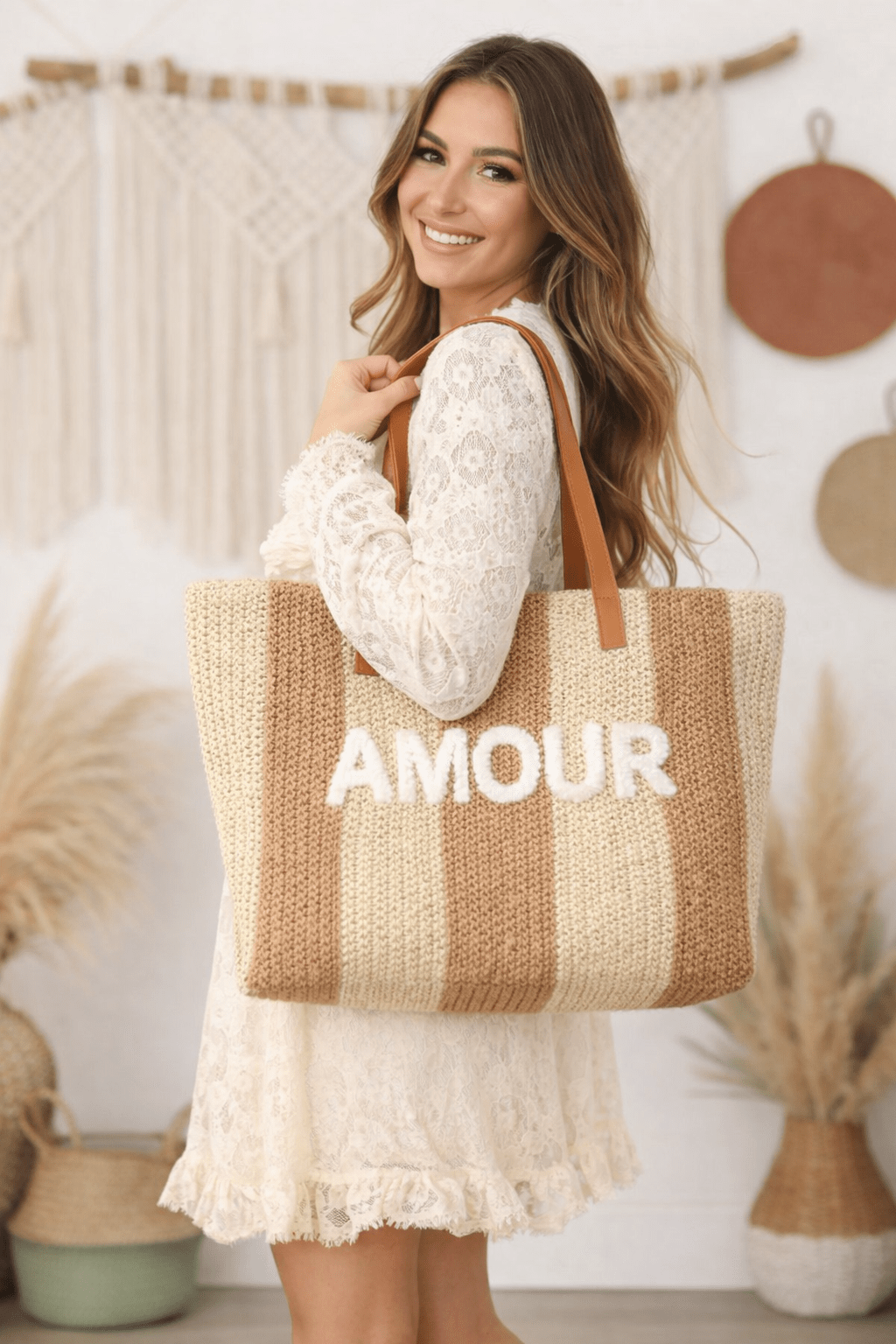 Sac Cabas Paille Tressée AMOUR - Mam’s Ailes