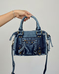 Sac en jean Andrea Massi femme avec poignée, bandoulière amovible et détails métalliques dorés vue de face