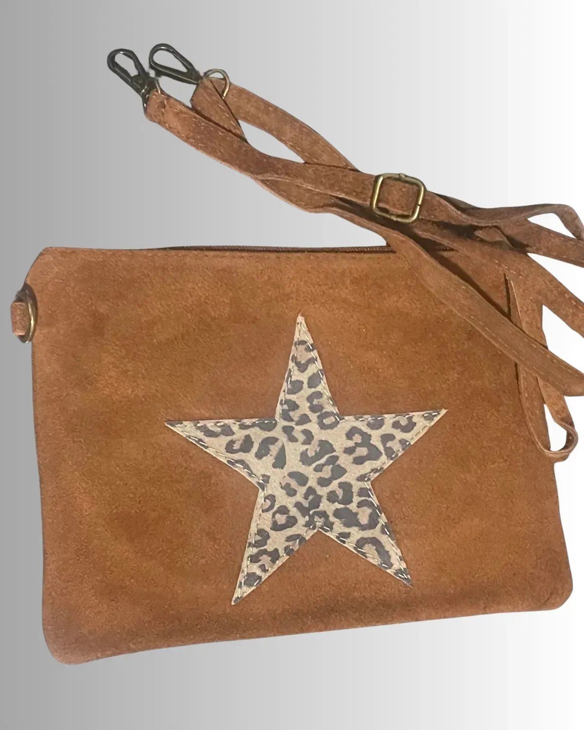 Sac Pochette Étoile Féline Léopard Cuir Véritable – Made in Italy – 26x18,5cm - Mam’s Ailes