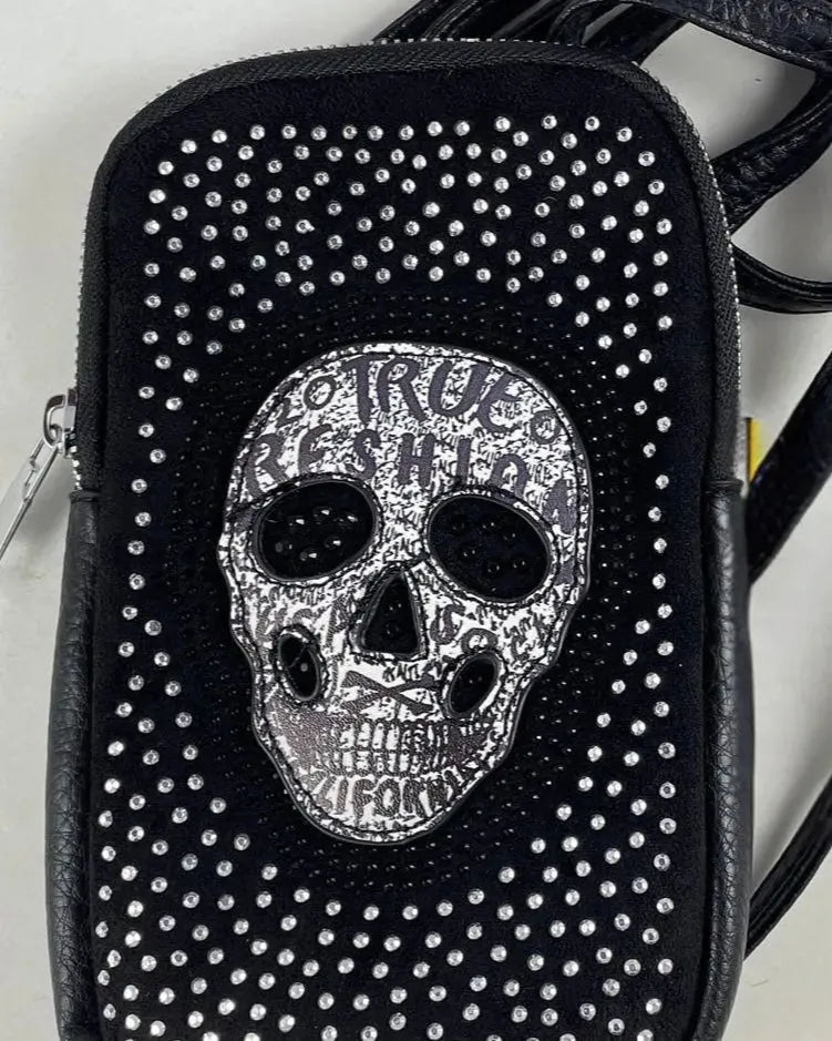 Sac Pochette Tête de Mort Strass Cuir Vegan Bandoulière – 14x20cm - Mam’s Ailes