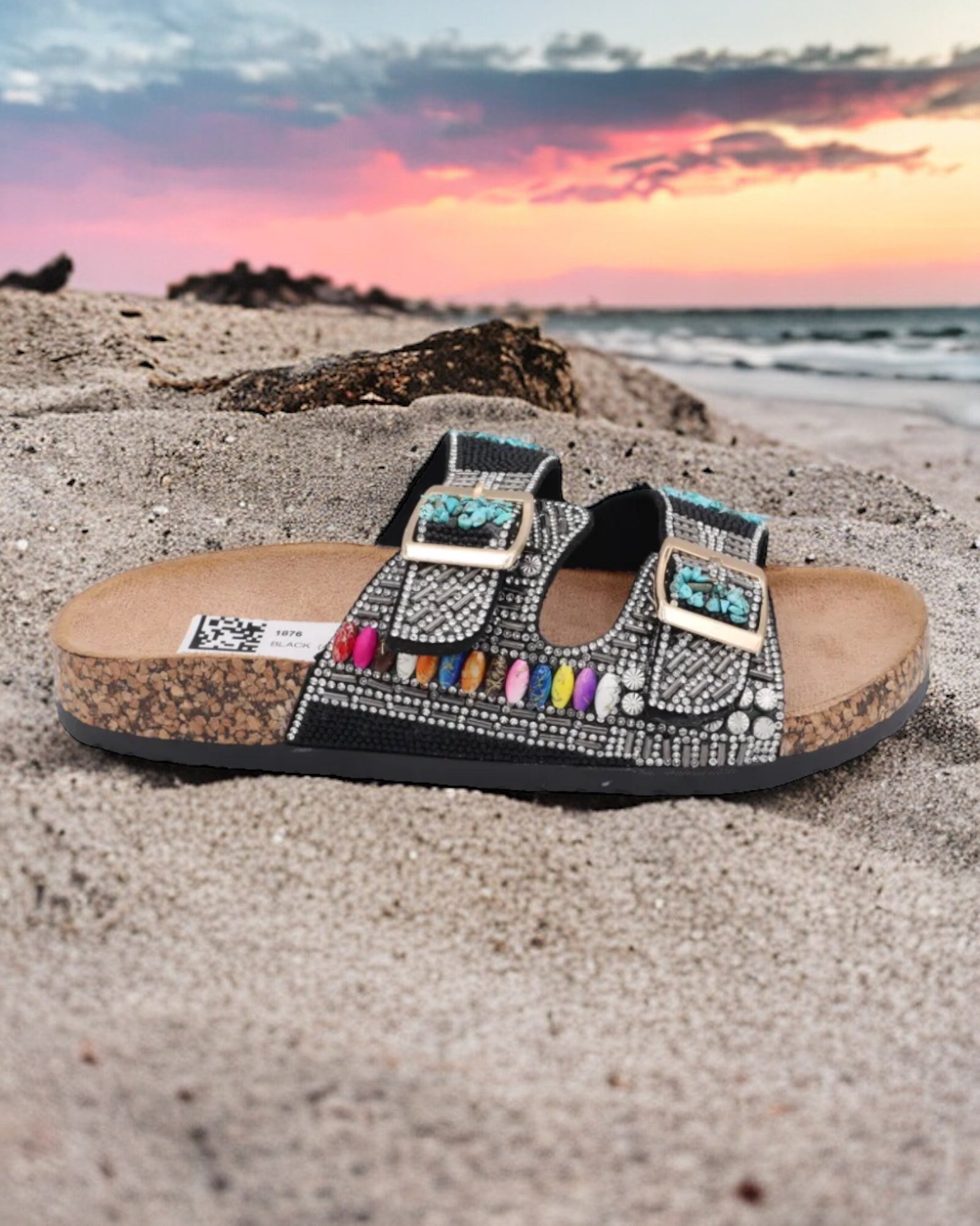 Sandales Mules Strass Pierres Noir – Bohème & Chic - Mam’s Ailes