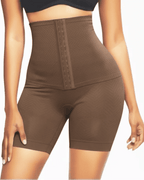 Short taille haute taupe stretch, vue de face