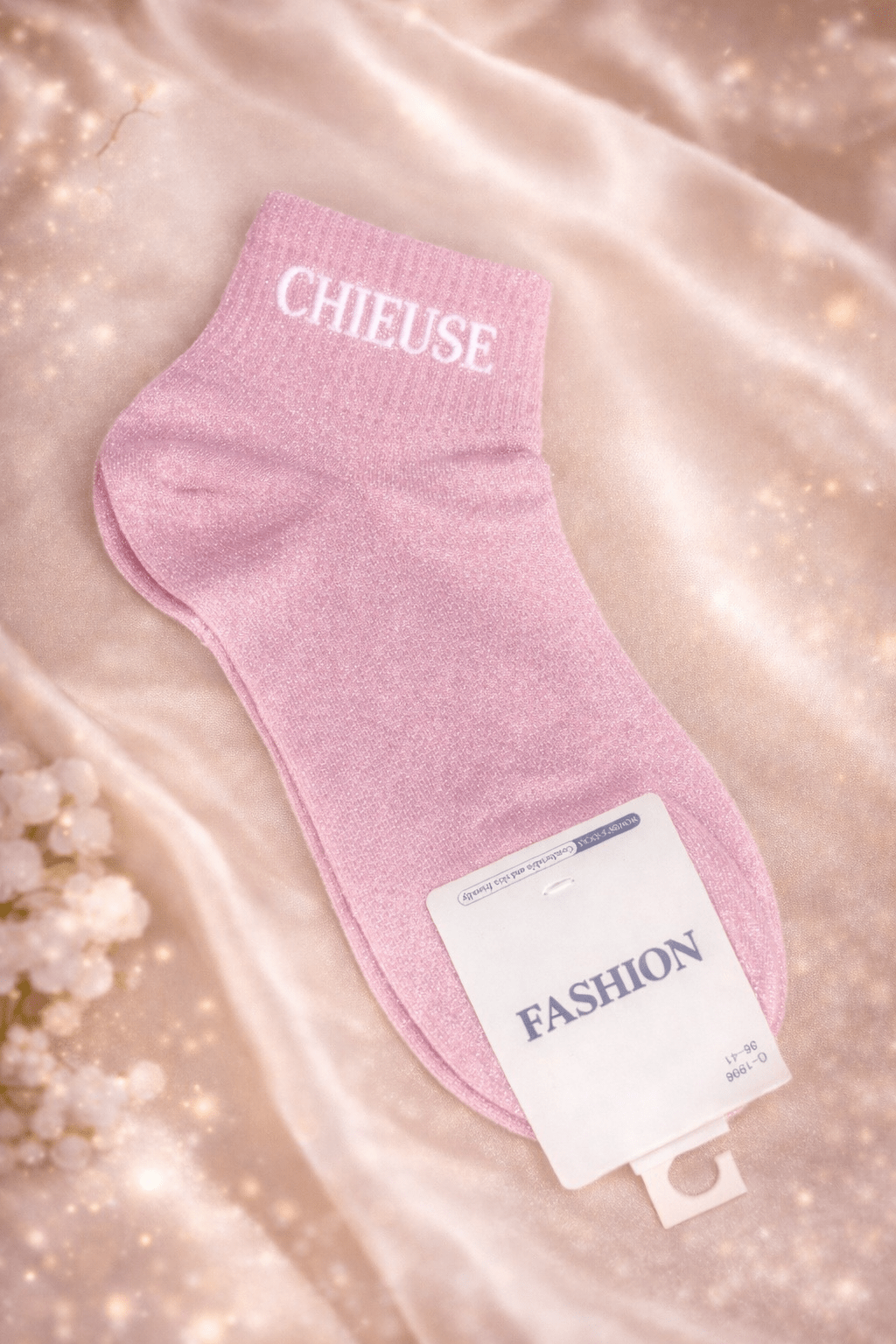 Socquette Chieuse rose poudré pailletée