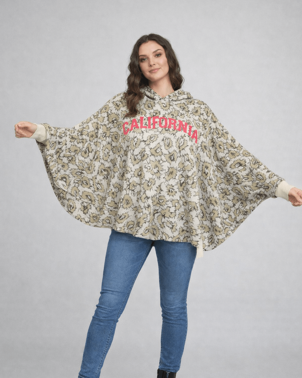Sweat California beige à capuche, manches chauve-souris et poche kangourou
