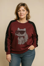 Sweat Catty Chic bordeaux avec illustration glitter – Mam’s Ailes
