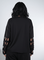 Sweat crâne romantique fleurs roses manches lacets rock viscose coton
