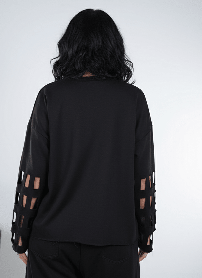 Sweat crâne romantique fleurs roses manches lacets rock viscose coton