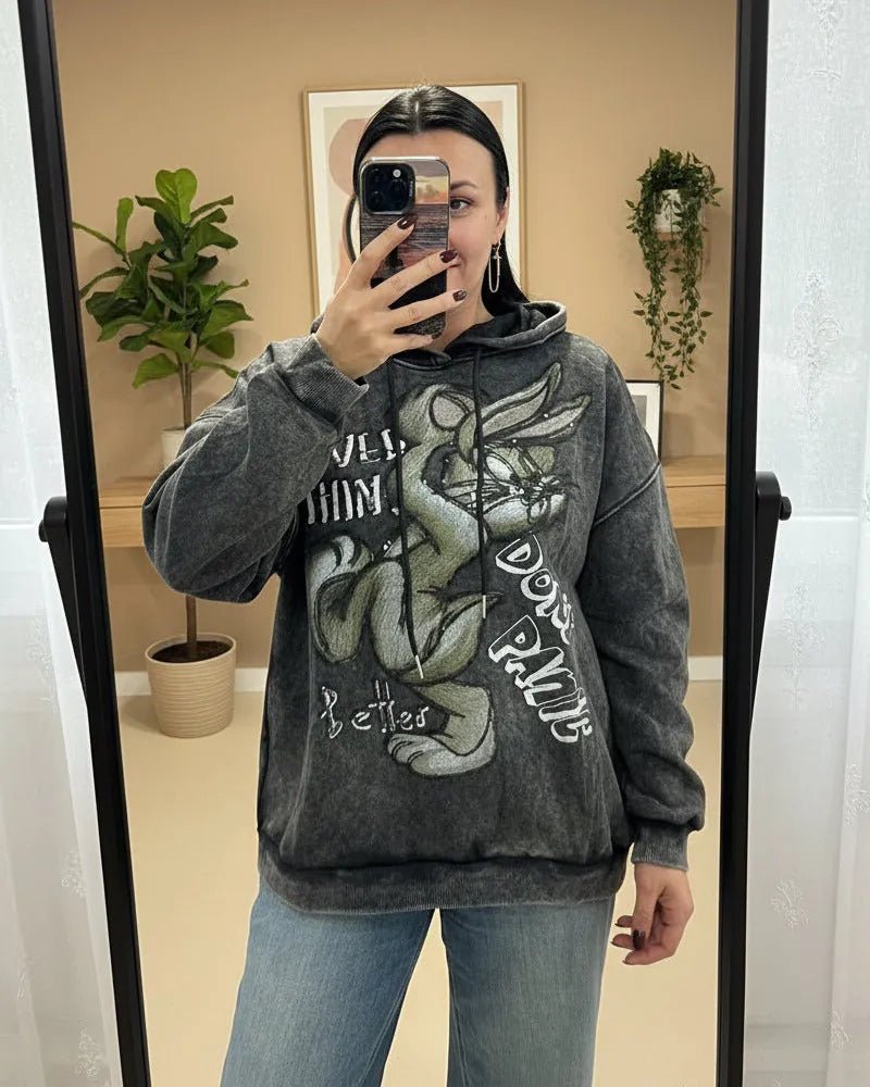 Sweat Don’t Panic gris à motif Bugs Bunny