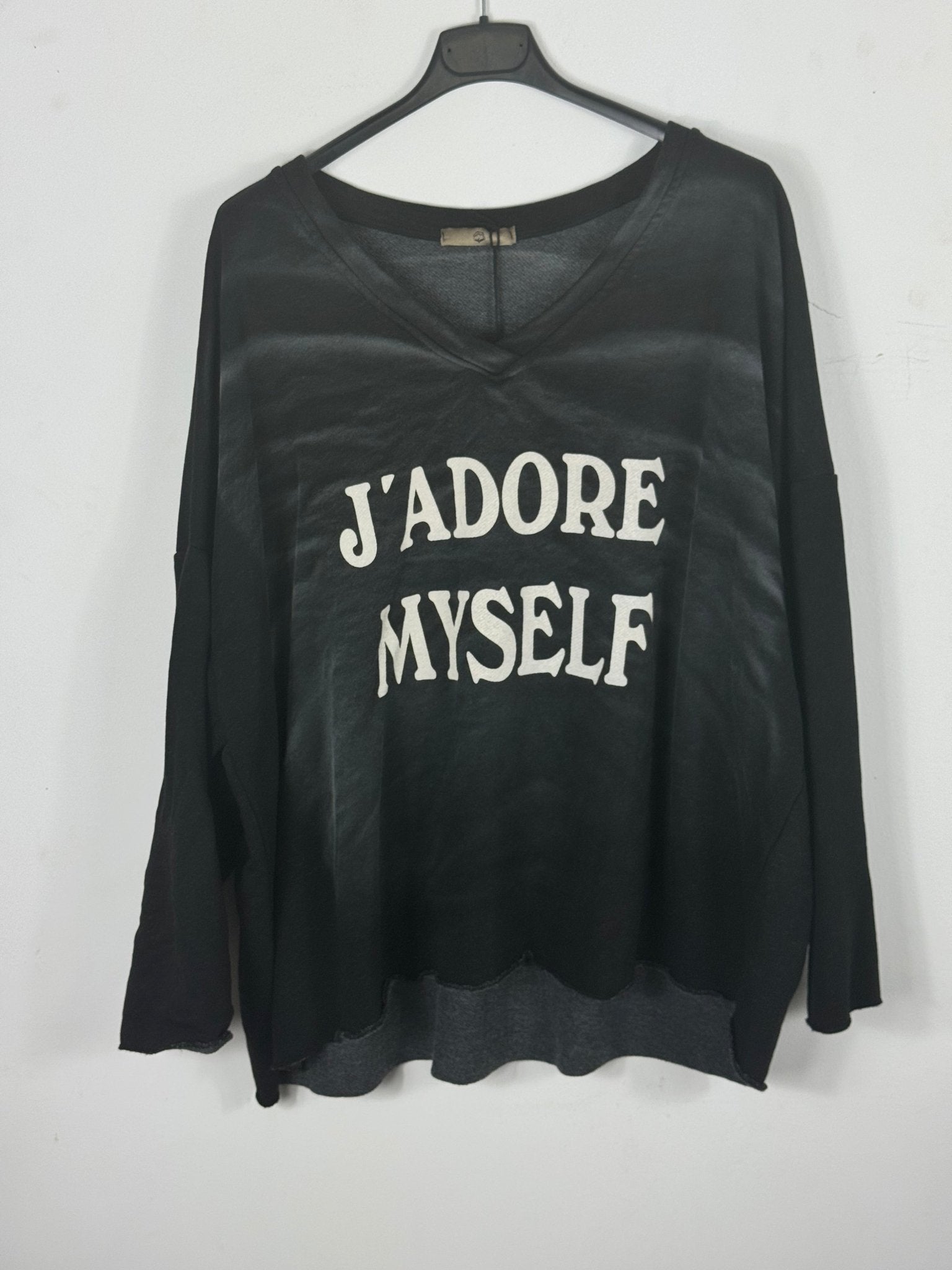 Sweat J’adore Myself anthracite à effet délavé vue de face