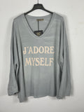 Sweat J’adore Myself gris à effet délavé vue de face
