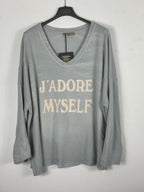 Sweat J’adore Myself gris à effet délavé vue de face