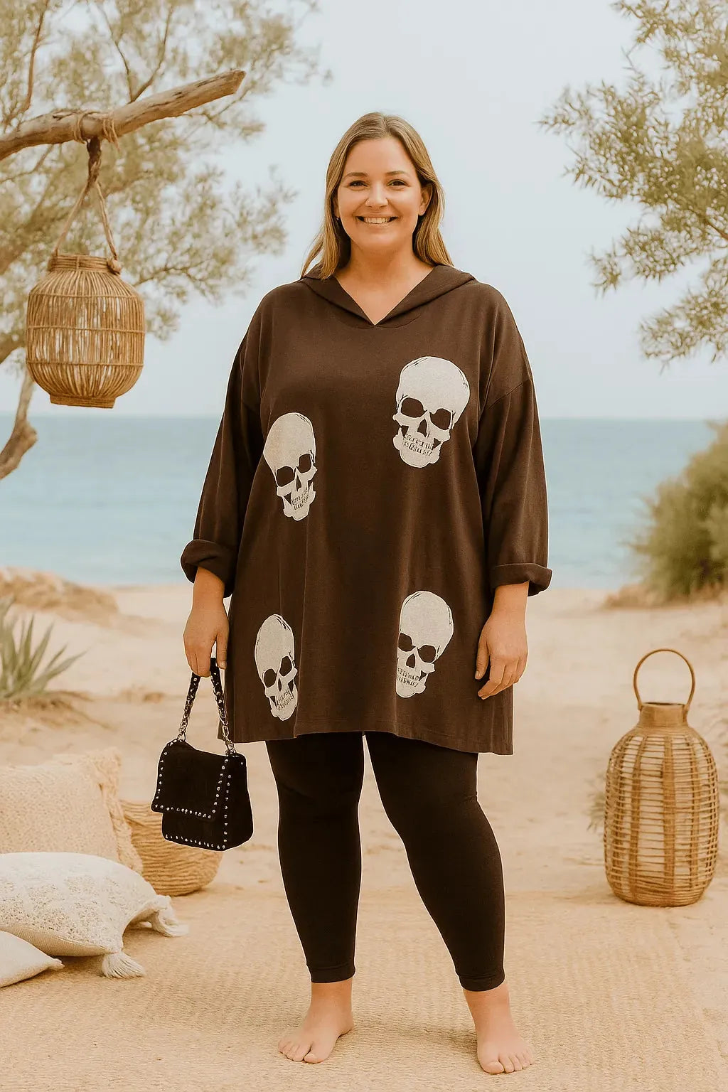 Sweat long à capuche tête de mort – Style et confort oversize - Mam’s Ailes