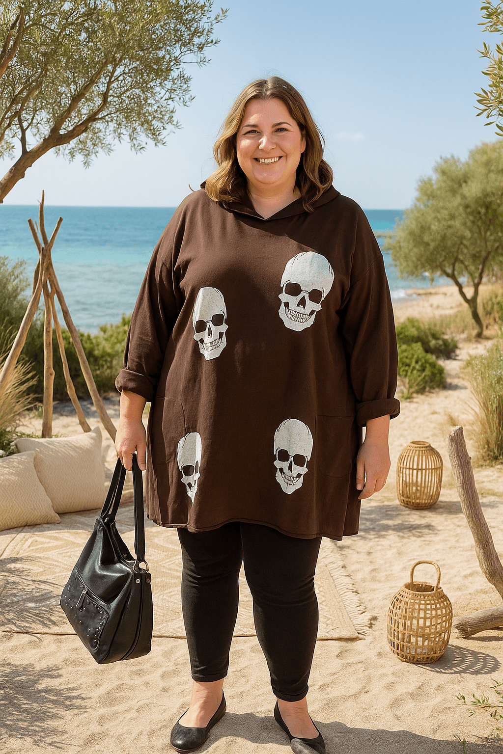 Sweat long à capuche tête de mort – Style et confort oversize - Mam’s Ailes