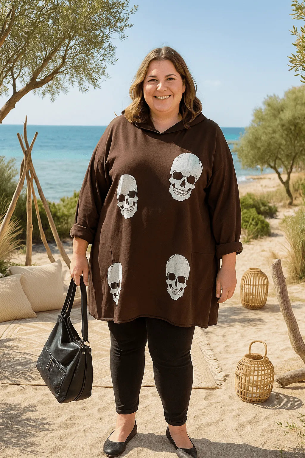 Sweat long à capuche tête de mort – Style et confort oversize - Mam’s Ailes
