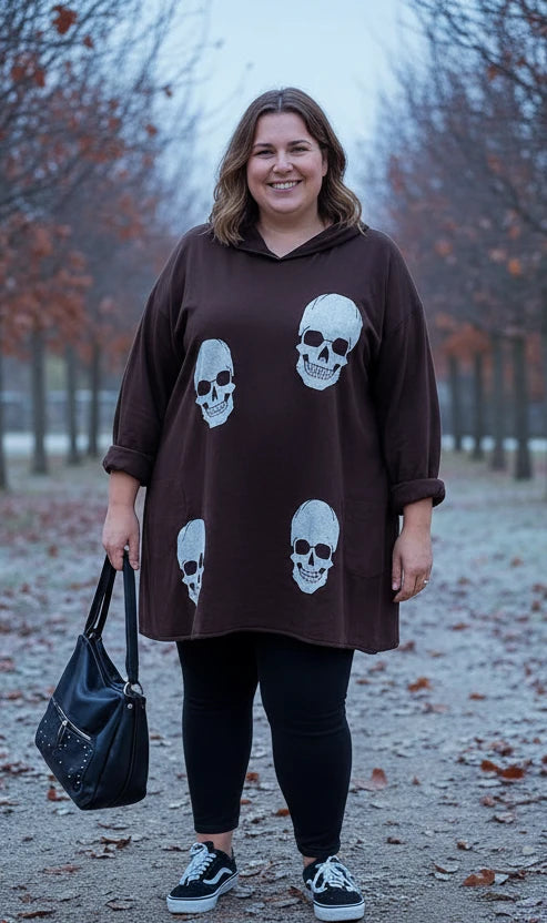 Sweat long à capuche tête de mort – Style et confort oversize - Mam’s Ailes