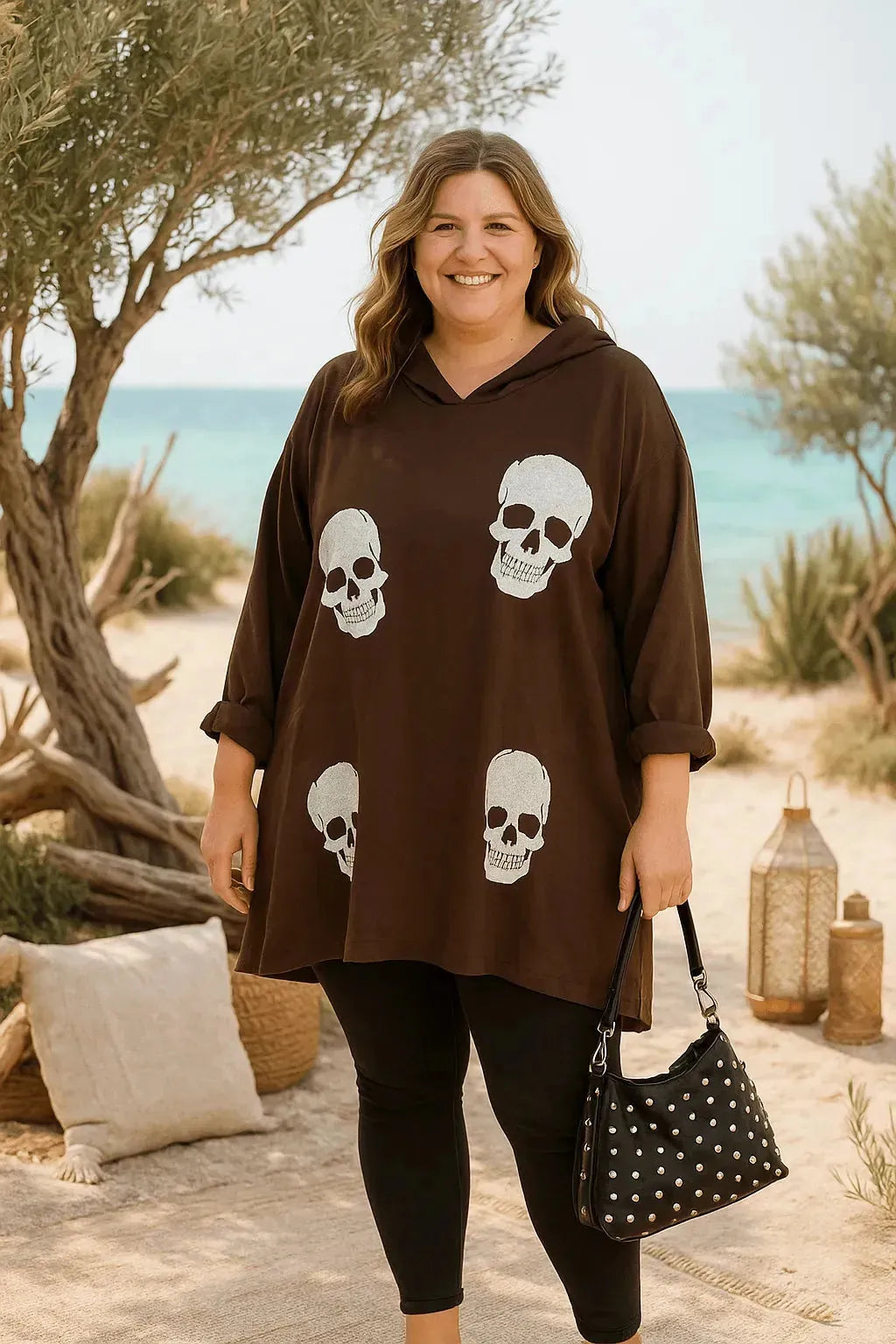 Sweat long à capuche tête de mort – Style et confort oversize - Mam’s Ailes