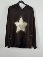Sweat Luce chocolat à capuche avec grande étoile dorée et strass, vue de face