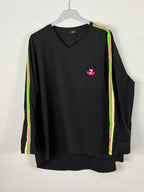 Sweat Neon noir de face, col V et bandes fluo – Mam’s Ailes