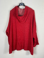 Dos du sweat rouge chiné sur cintre, capuche et manches longues.