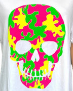 T-shirt Blanc Tête de Mort Fluo – Style Rock - Mam’s Ailes
