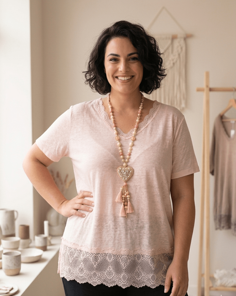 T-shirt Dentelle Rouleau Manches Courtes — 36 - 52 - Mam’s Ailes