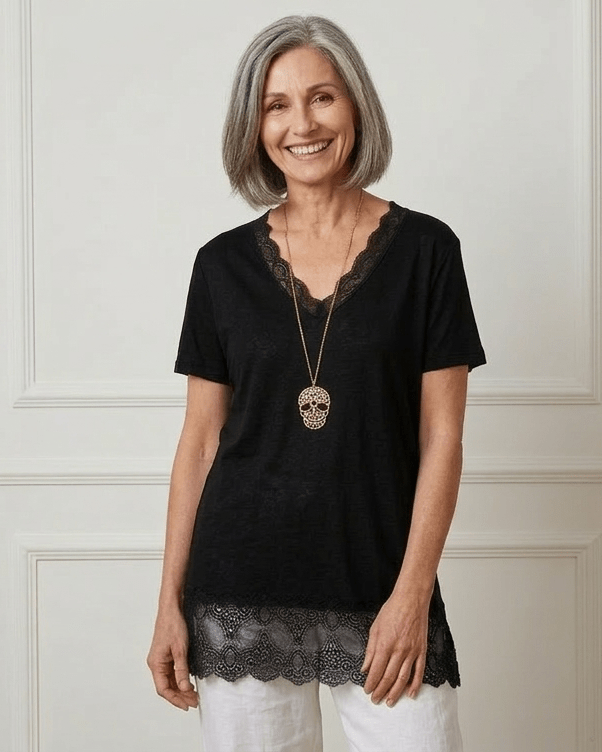 T-shirt Dentelle Rouleau Manches Courtes — 36 - 52 - Mam’s Ailes