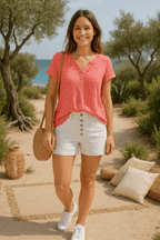 ✧ T-shirt « Éclat Brodé » | Corail fluo - Mam’s Ailes