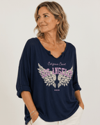T-shirt Los Angeles marine femme coupe confortable en coton, vue portée de côté