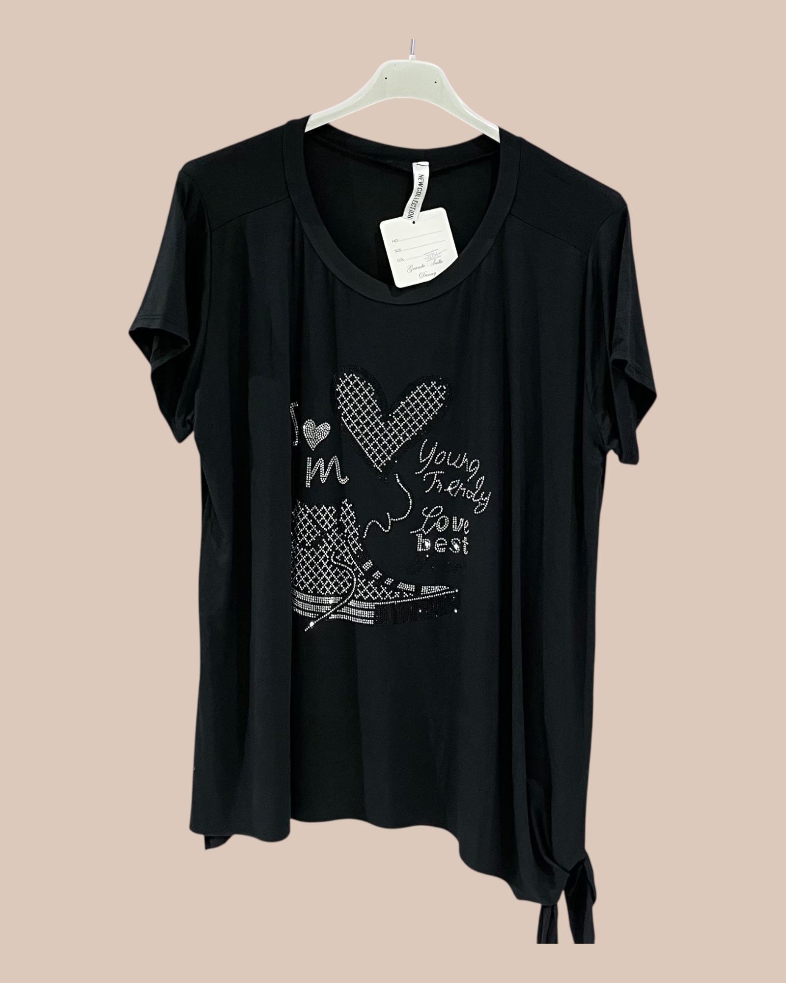 T-shirt "Young & Trendy Love Best" en Strass - Mam’s Ailes