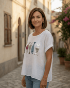 Tee shirt made in Italy avec poissons vue 3/4 porté avec jean
