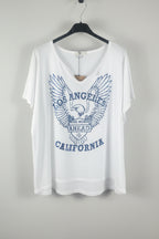 Tee-shirt California blanc femme en coton avec motif délavé Los Angeles, vue de face