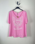 Tee-shirt California rose bonbon femme en coton avec motif délavé California