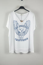 Tee-shirt California blanc femme en coton avec motif délavé Los Angeles, vue de face