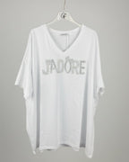 T-shirt blanc Mam's Ailes J'Adore strass perles sur cintre vue d'ensemble coupe ample grande taille
