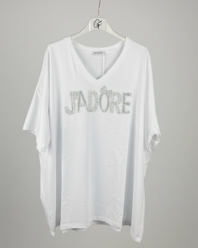 T-shirt blanc Mam's Ailes J'Adore strass perles sur cintre vue d'ensemble coupe ample grande taille