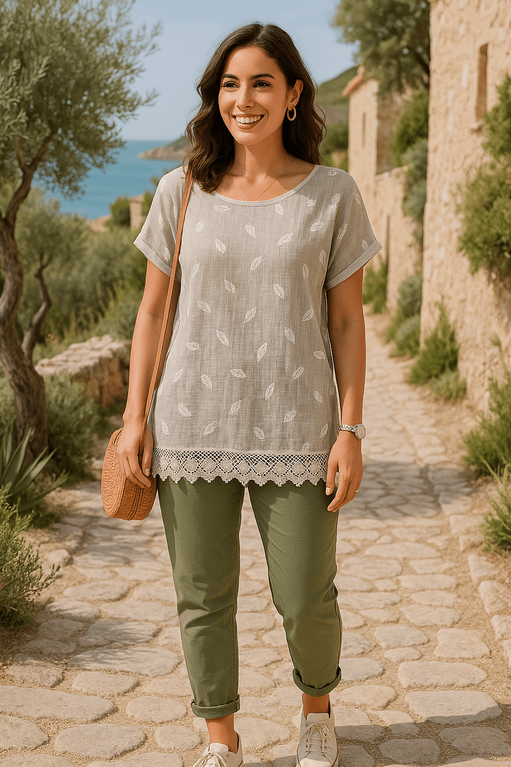 Tee - shirt kaki délavé bohème – Élégance & Légèreté - Mam’s Ailes