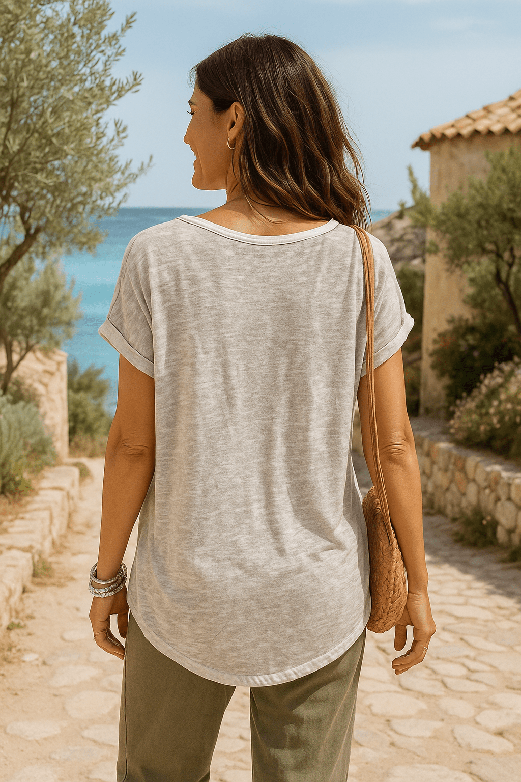 Tee - shirt kaki délavé bohème – Élégance & Légèreté - Mam’s Ailes