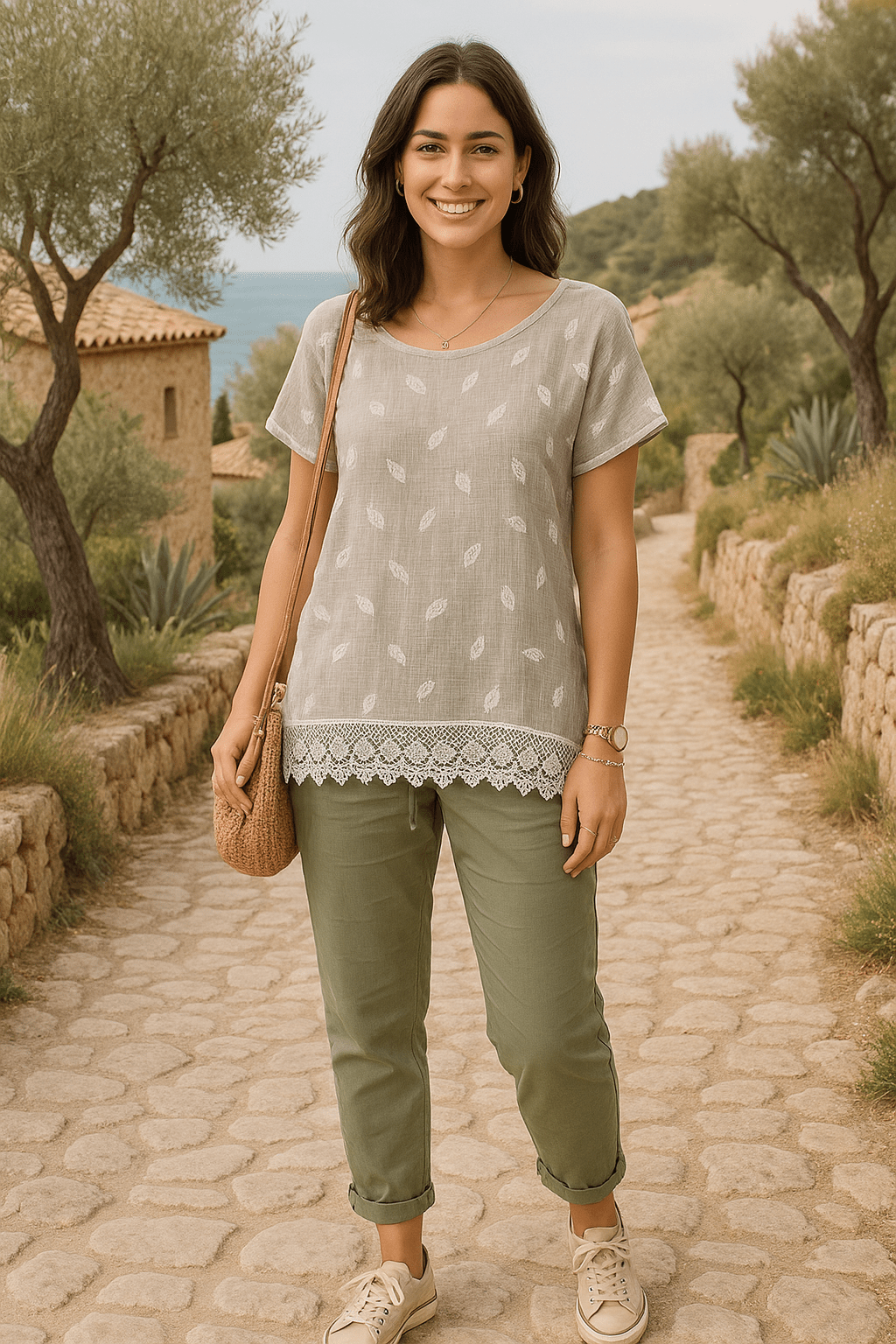 Tee - shirt kaki délavé bohème – Élégance & Légèreté - Mam’s Ailes