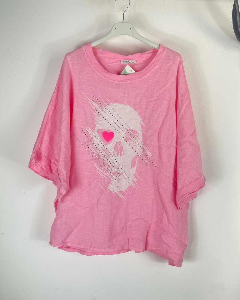 Tee - shirt Lino — Skull Cœur Strass - Mam’s AilesRose
