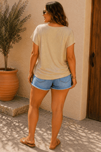 Tee-shirt femme ample en lurex irisé, largeur 73 cm et longueur 76 cm, conseillé jusqu’au 48